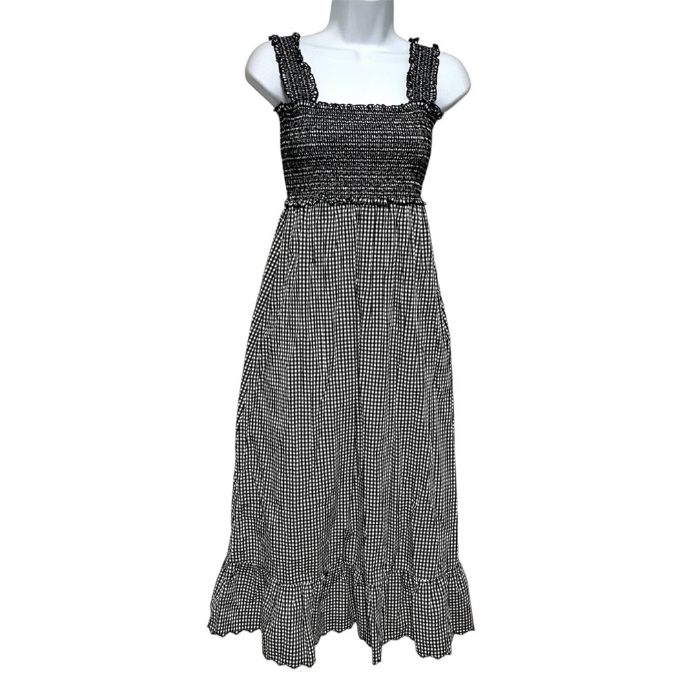 Rails Rumi Smocked Black Gingham Midi Dress Size Small Summer Sundress Resort